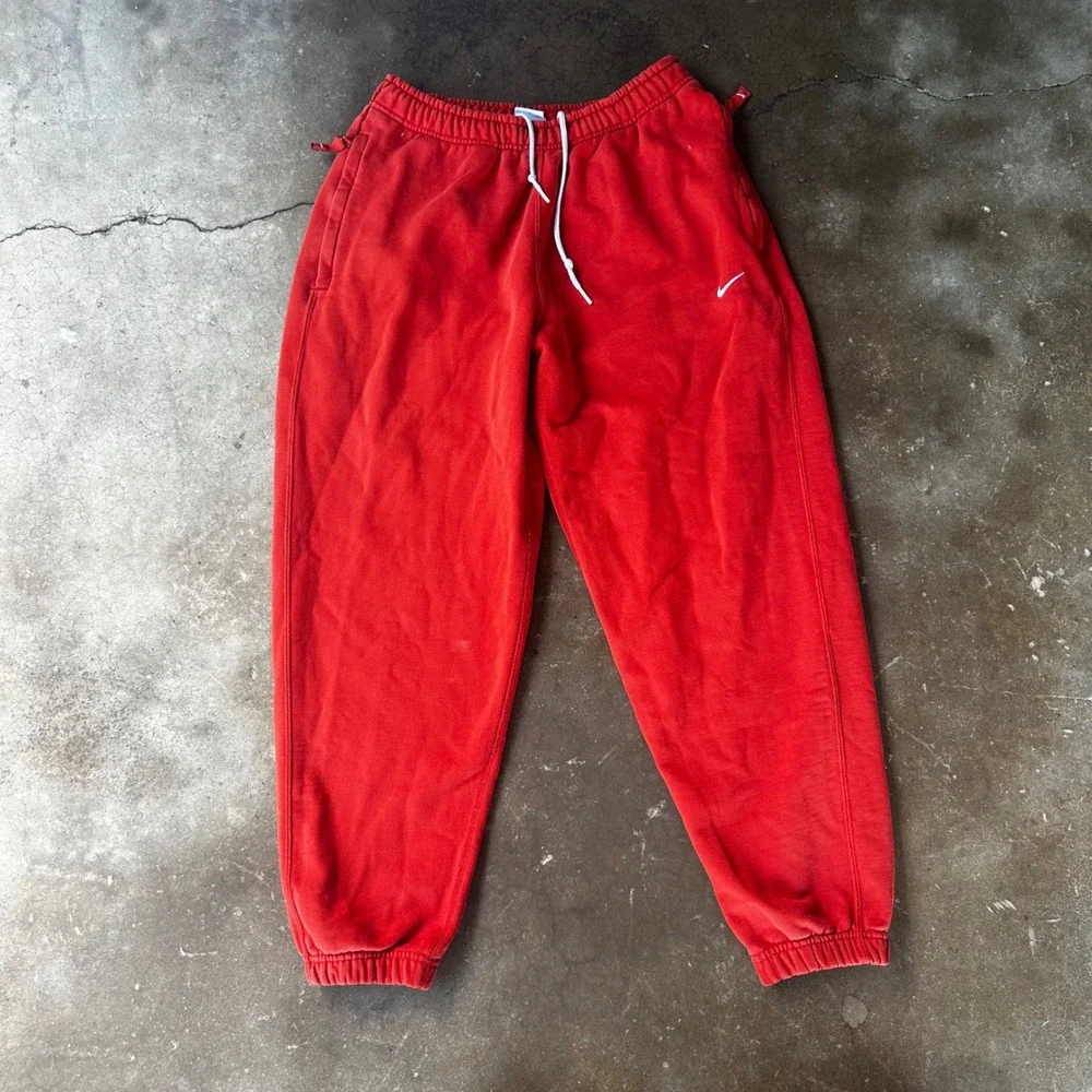 Nike Sweatpants Mens Small Red Good Fleece Joggers Swoosh Logo